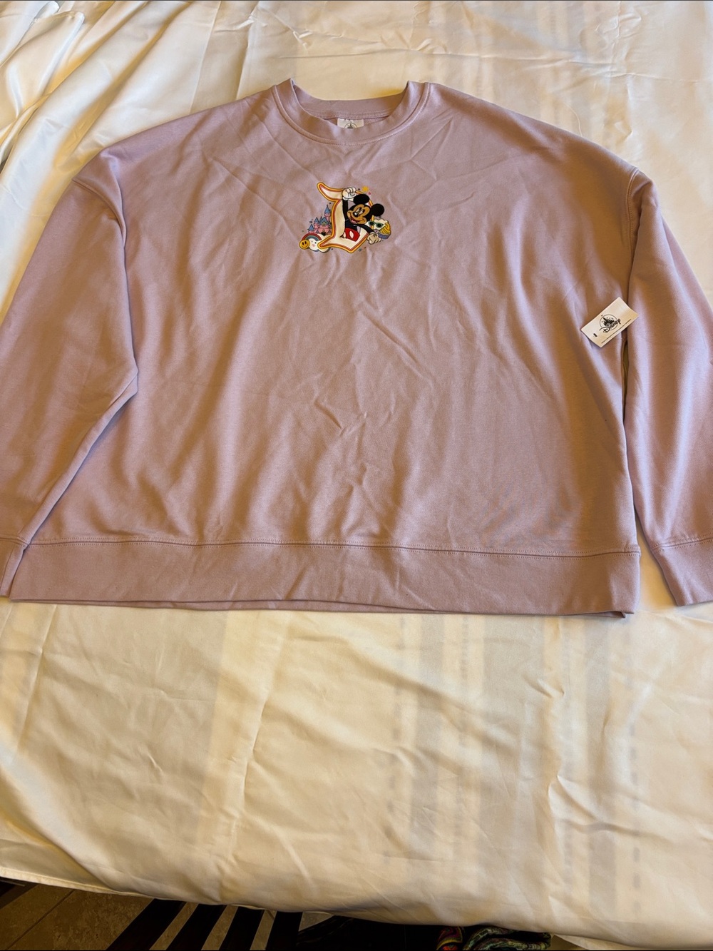 Disney Lavender Crewneck Sweatshirt with Mickey Embroidered Patch